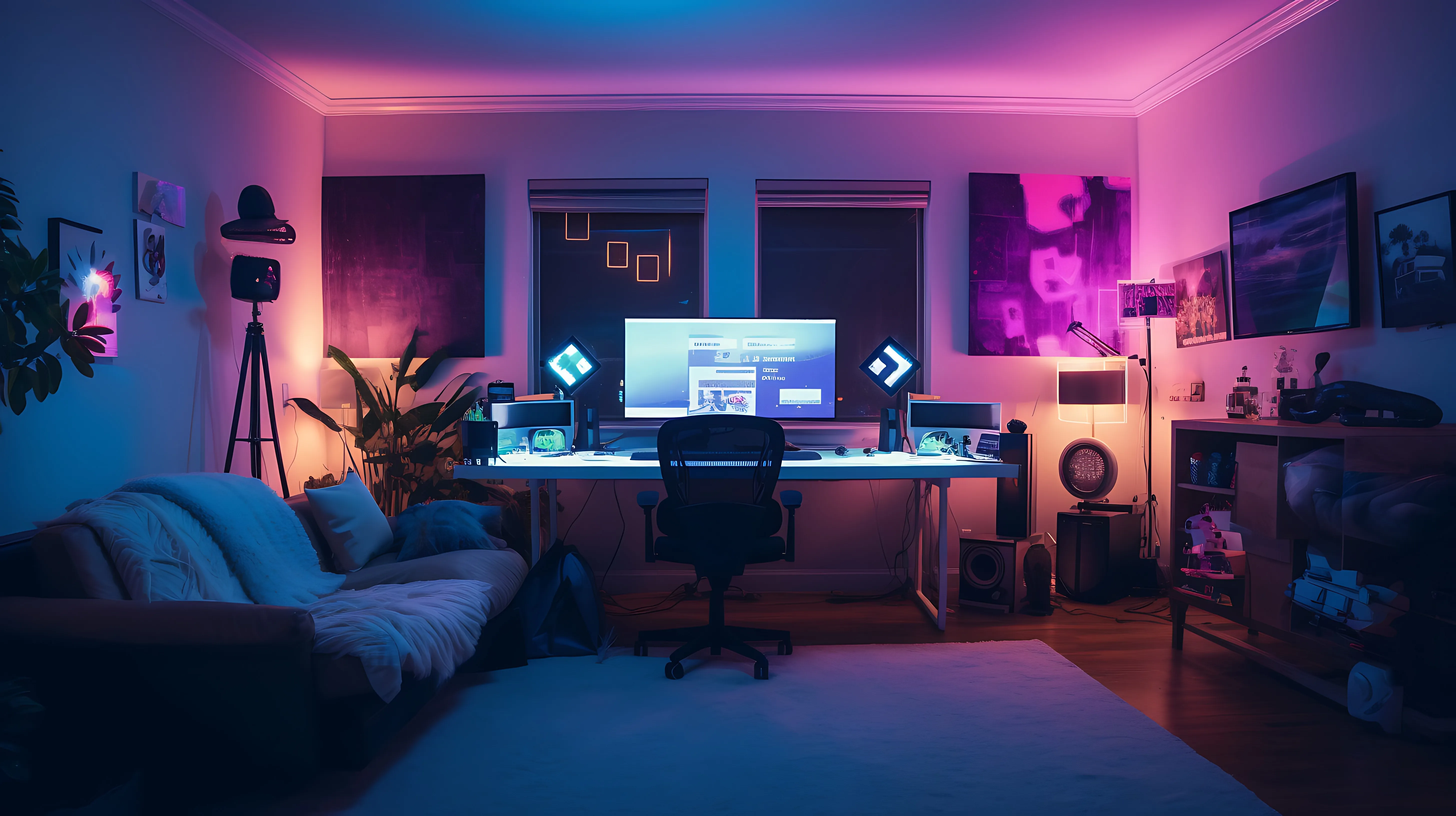 Home computer setup with monitor
