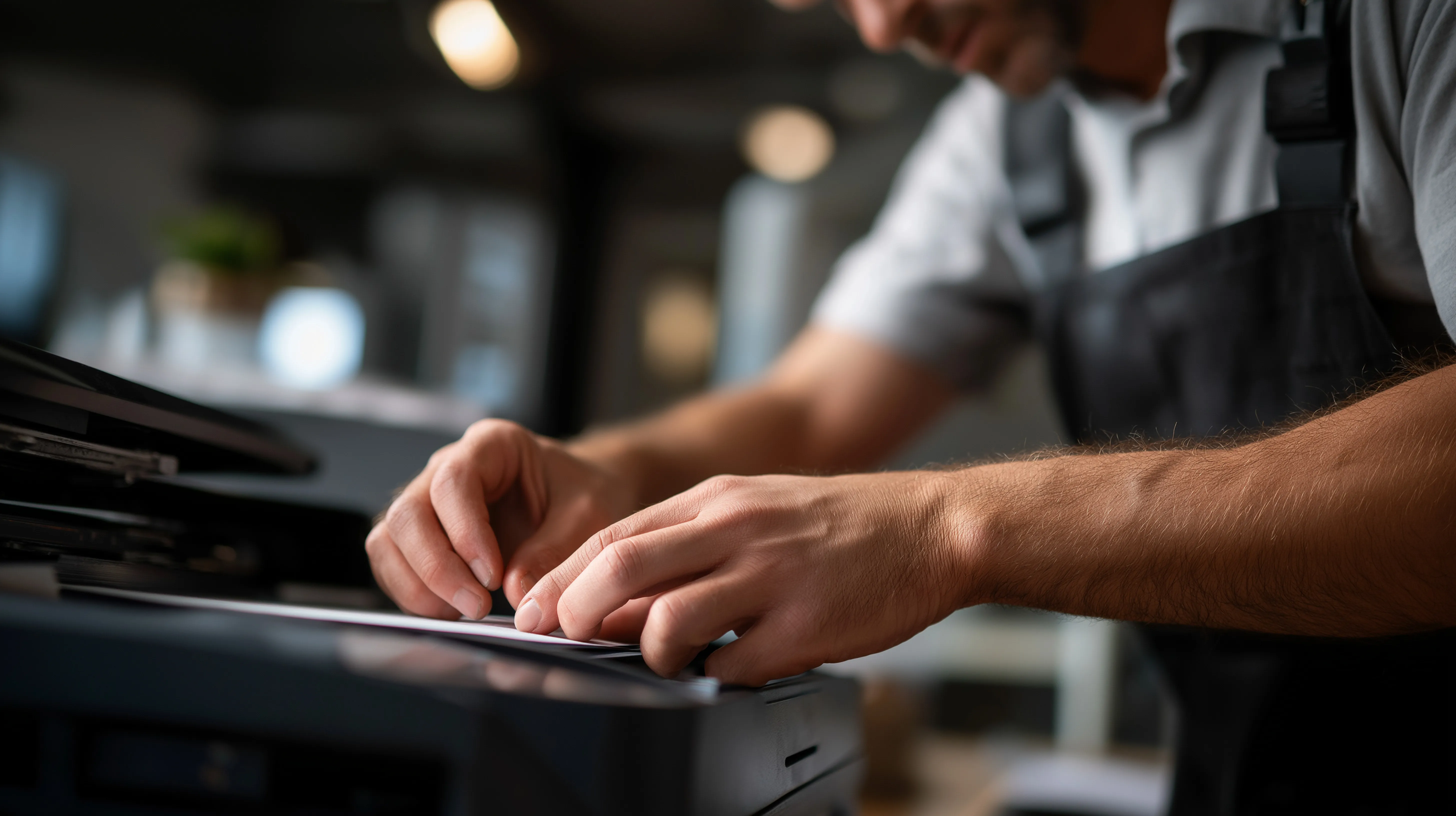 Technician repairing a printer